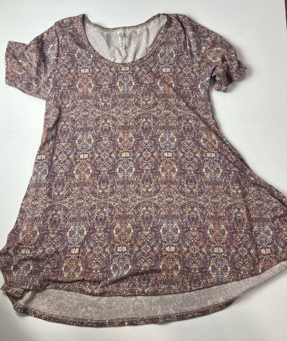 LuLaRoe Women's Tunic Top Shirt Size XS Extra Small Purple Orange Pattern